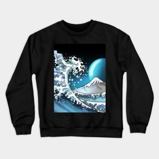 Big wave with Mount Fuji and a blue moon Crewneck Sweatshirt